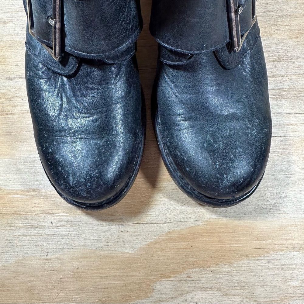 Frye Sabrina Double Buckle Black Leather Moto Boots Women’s Size 7 - Picture 4 of 8